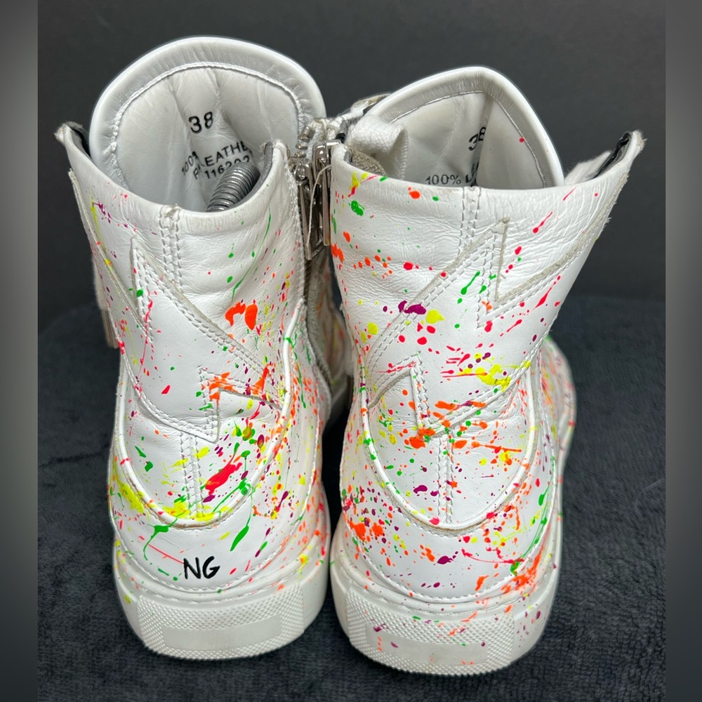 Zadig & Voltaire High Flash Keith Leather Hi White Graffiti Sneakers Women’s 38 - Picture 8 of 11